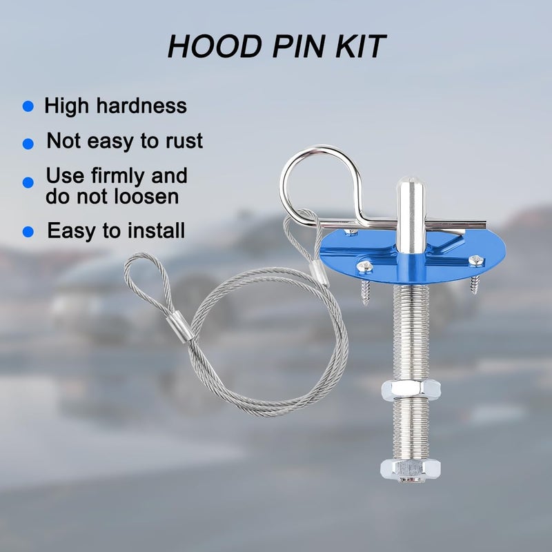 Mandark Car Hood Pins Kit, Stainless Steel Automotive Engine Hood Pin Lock Clip with Racing Lanyard, Vehicle Exterior Engine Cover Lock Accessories, Universal for RV, SUV, Truck (Blue) - Image 4